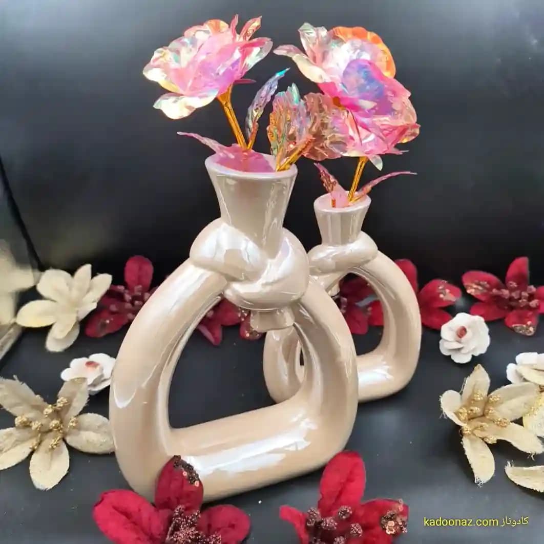 گلدان دکوری سرامیکی دوتائی طرح پاپیون — تصویر ۷