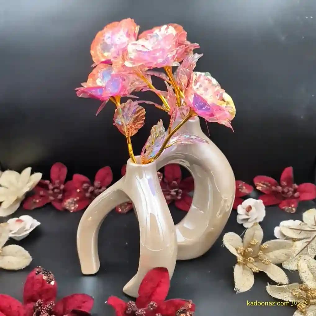 گلدان دکوری سرامیکی دوتائی طرح انتزاعی — تصویر ۴