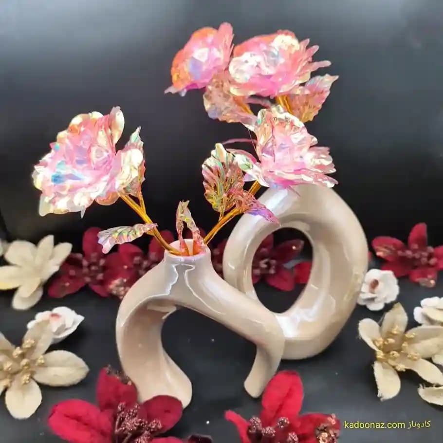 گلدان دکوری سرامیکی دوتائی طرح انتزاعی — تصویر ۵