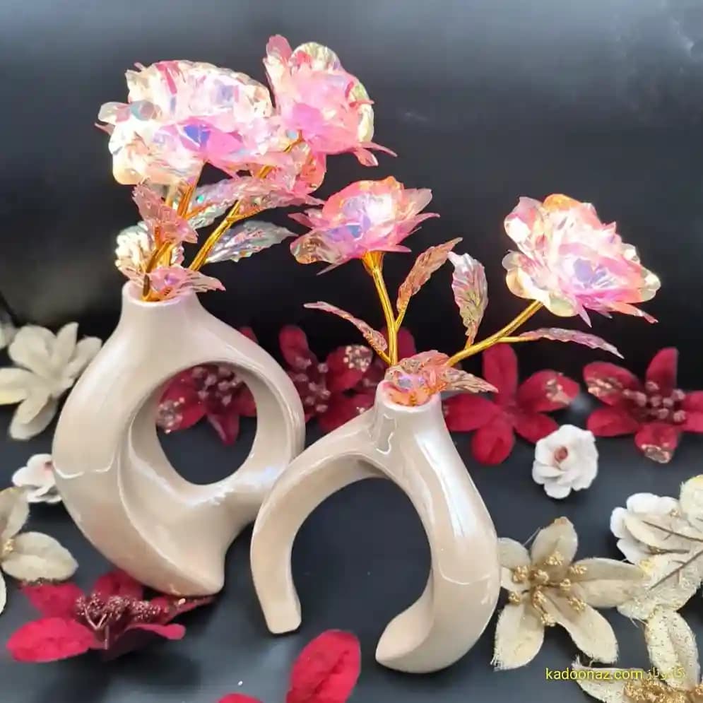 گلدان دکوری سرامیکی دوتائی طرح انتزاعی — تصویر ۸