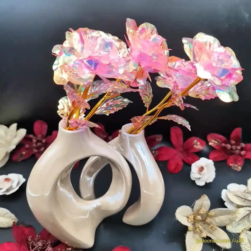 گلدان دکوری سرامیکی دوتائی طرح انتزاعی
