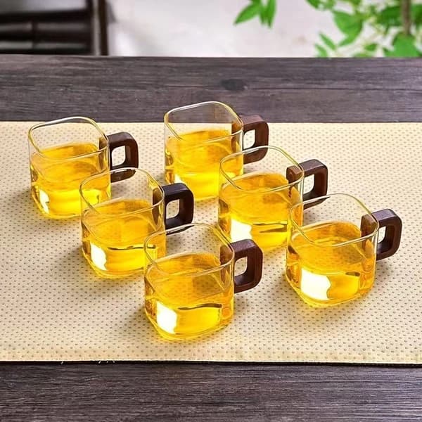 فنجان پیرکس مربعی دسته چوبی وارداتی — تصویر ۴