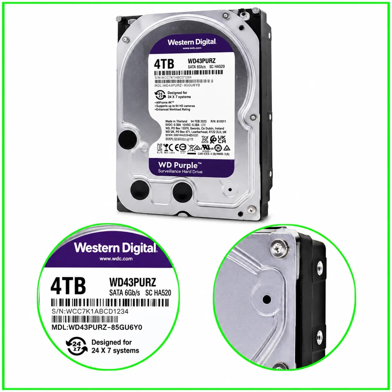 هارد دیسک اینترنال وسترن دیجیتال بنفش WD Purple WD40PURZ ظرفیت ۴ ترابایت