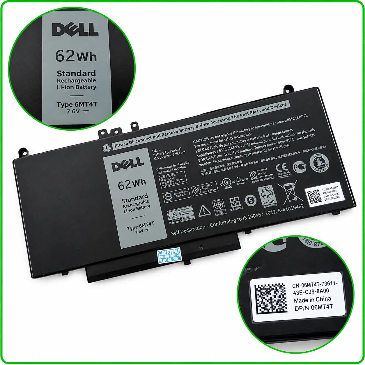 باتری لپ‌تاپ دل مدل Dell Latitude 6MT4T — تصویر ۳
