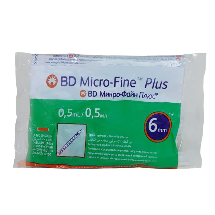 سرنگ انسولین بی دی BD نیم میلی لیتر 0.5 سرپیوسته پلاستیکی (قیمت هر عدد فروش بسته 10 عددی)