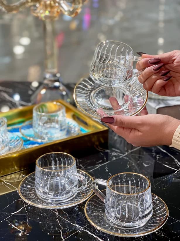 فنجان نعلبکی لب طلایی دلی گلس DELI GLASS — تصویر ۴