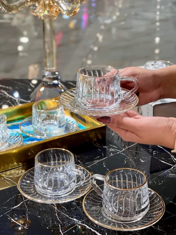 فنجان نعلبکی لب طلایی دلی گلس DELI GLASS — تصویر ۳