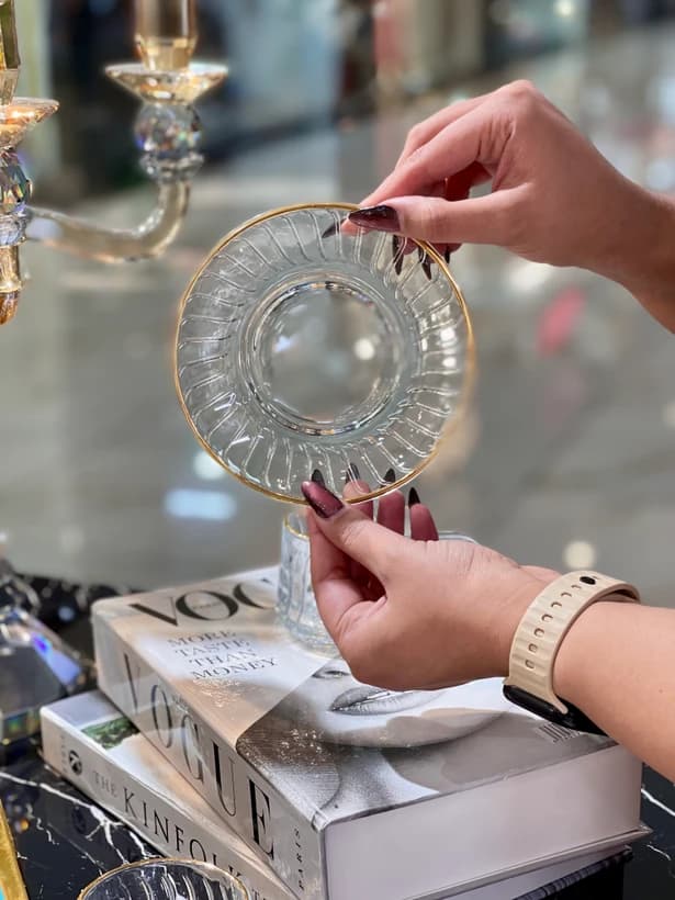 فنجان نعلبکی لب طلایی دلی گلس DELI GLASS — تصویر ۵