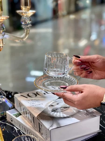 فنجان نعلبکی لب طلایی دلی گلس DELI GLASS