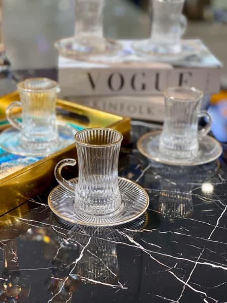 ست استکان نعلبکی لب طلایی شیاردار دلی گلس DELI GLASS — تصویر ۵