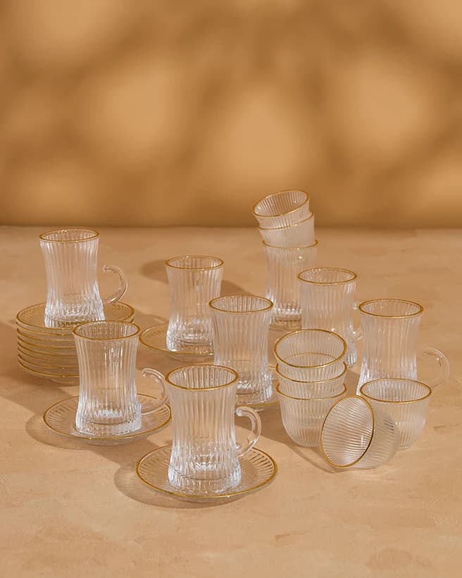 ست استکان نعلبکی لب طلایی شیاردار دلی گلس DELI GLASS — تصویر ۳