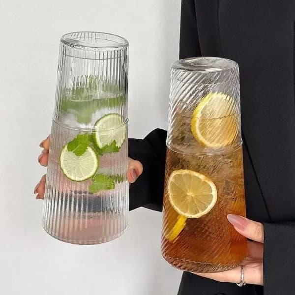 پارچ شب پیرکس دارای لیوان شیاردار وارداتی — تصویر ۳