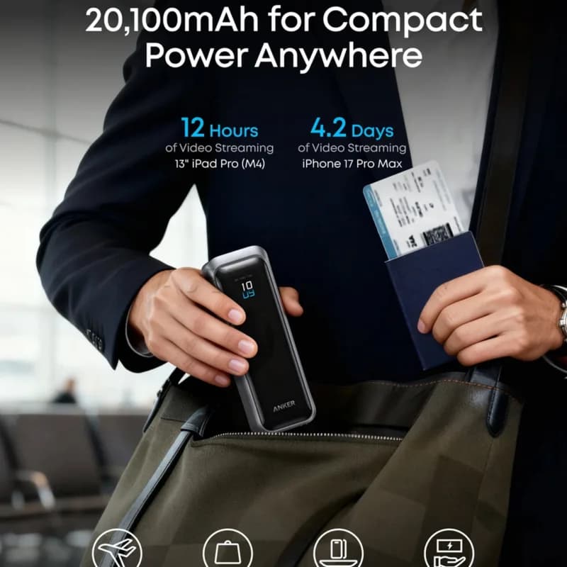 پاوربانک PD و فست شارژ Anker 220W 20000mAh مدل Grab and Go Power A110BH11 – خاکستری (گارانتی شش ماهه ایویز) — تصویر ۶