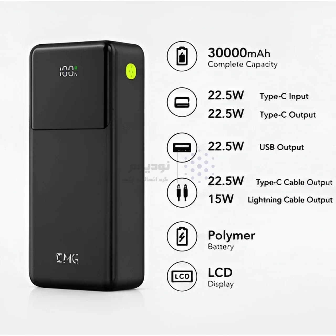 پاوربانک PD و فست شارژ KPG 30000mAh مدل PD-39 22.5W – مشکی – kZN (گارانتی شش ماهه Kezen) — تصویر ۳