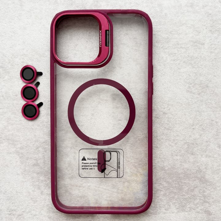 قاب گوشی آیفون iPhone 12 Pro max مگ سیف استند شو شفاف همراه با محافظ لنز مدل Xinreeu — تصویر ۳