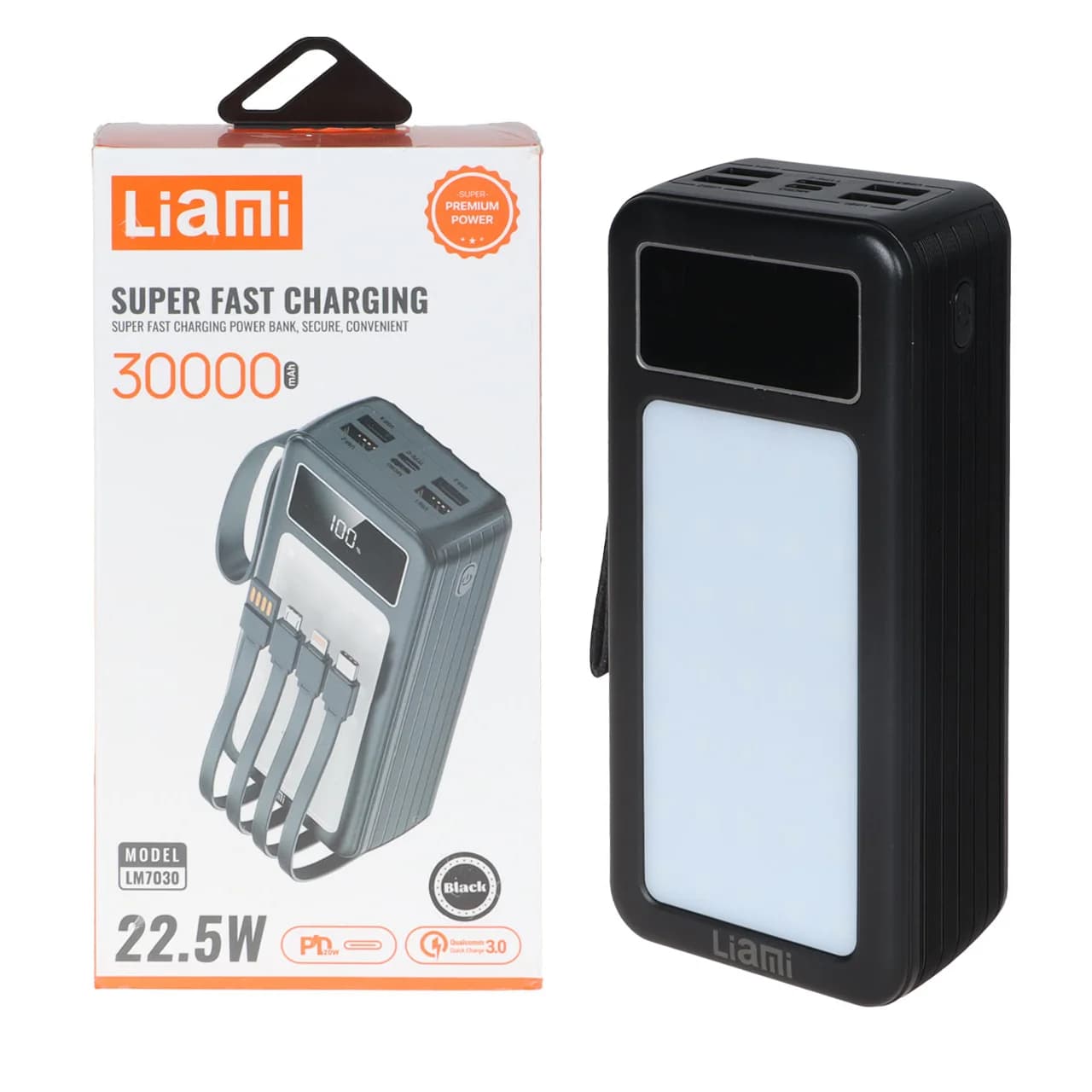 پاوربانک PD و فست شارژ Liami 30000Ah مدل LM7030 22.5W – سفید (گارانتی شش ماهه شرکتی) — تصویر ۳