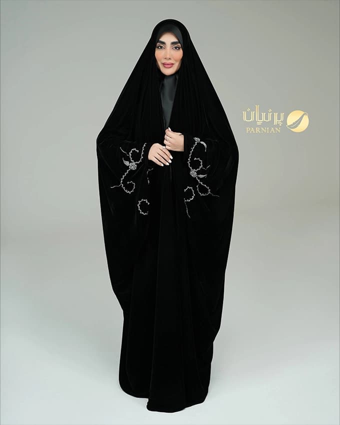 چادر عربی جده مخمل ونوس ایتالیا سپیده نقره ای