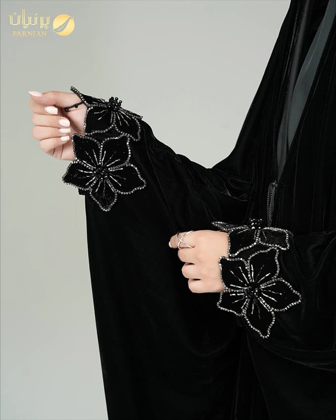 چادر عربی جده مخمل ونوس ایتالیا فرزانه نقره ای — تصویر ۲