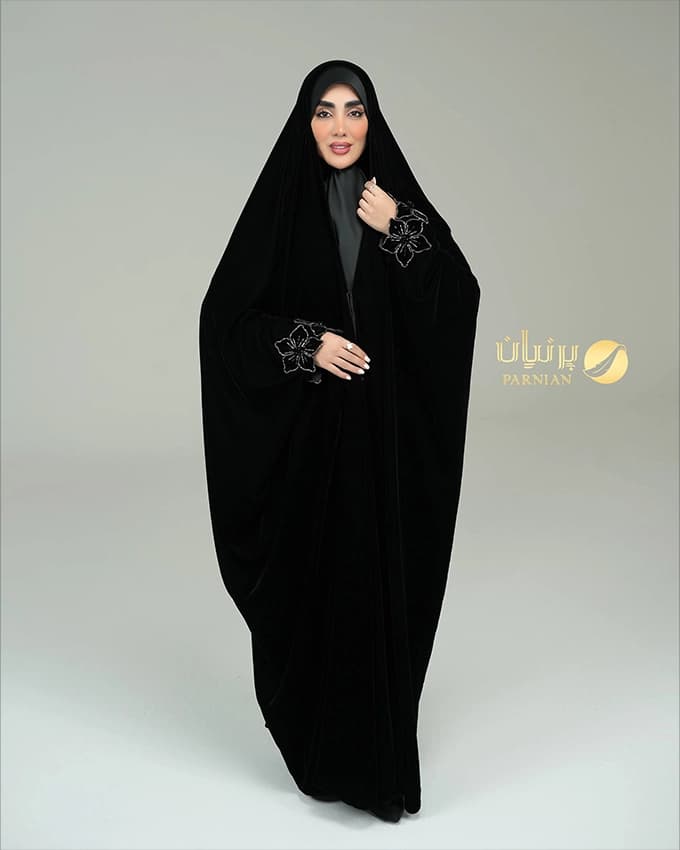 چادر عربی جده مخمل ونوس ایتالیا فرزانه نقره ای