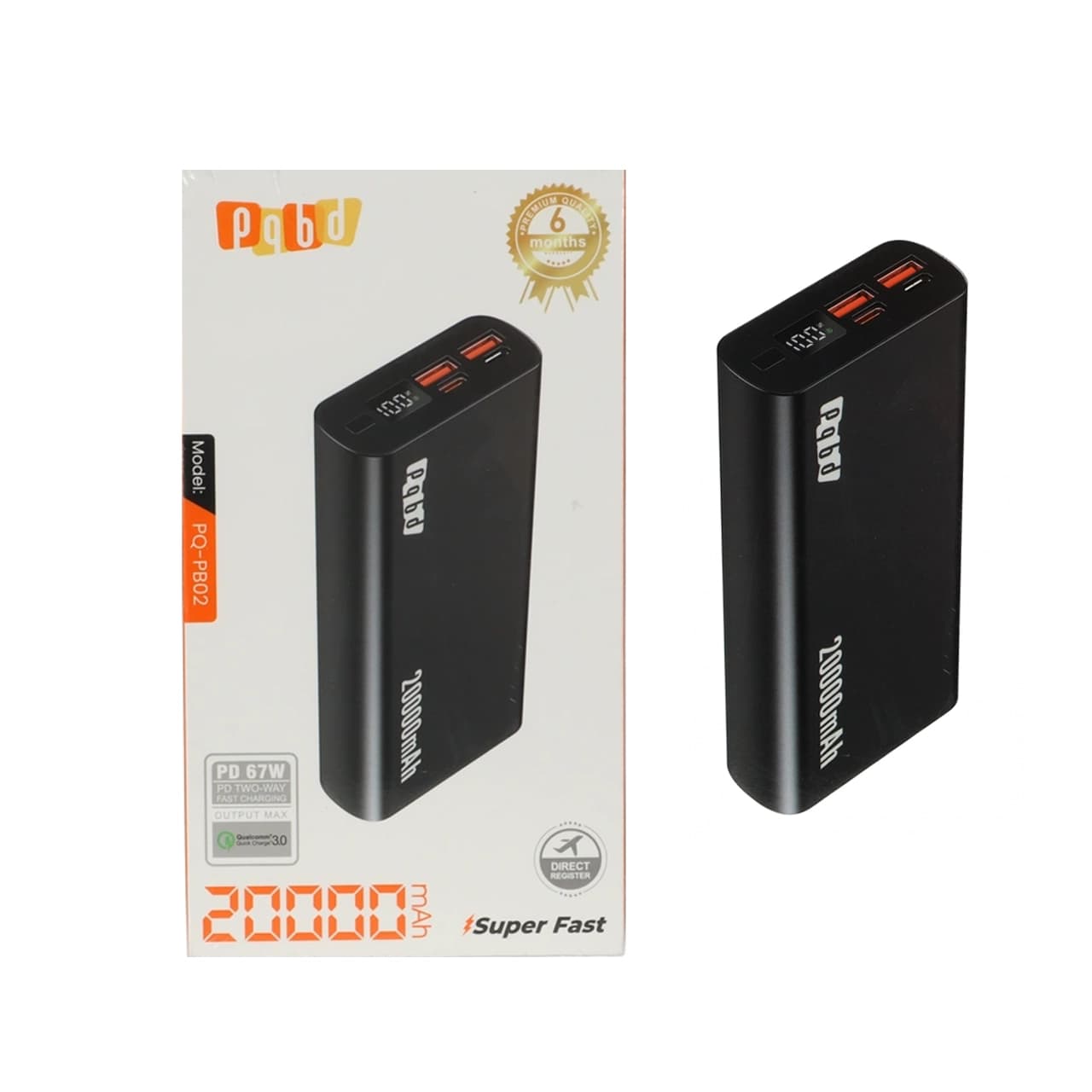 پاوربانک PD و فست شارژ PQBD 67W 20000mAh مدل PQ-PB02 – مشکی