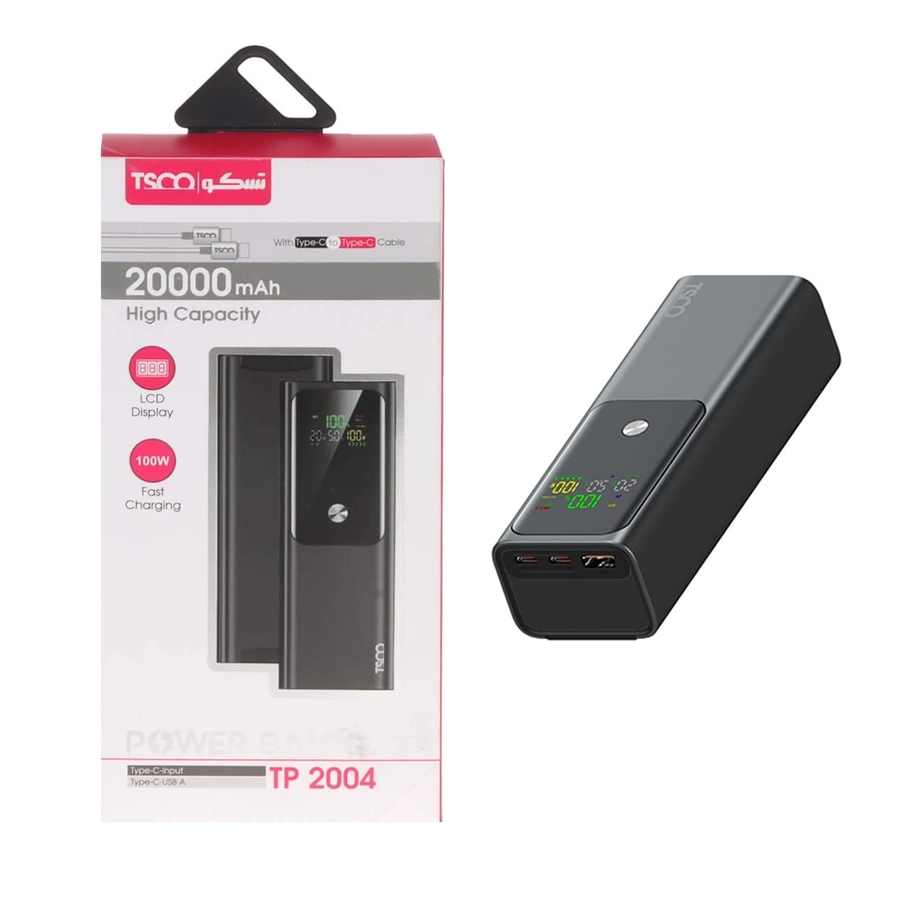 پاوربانک فست شارژ TSCO 100W 20000mAh مدل TP 2004 – مشکی (گارانتی 12 ماهه TSCO)