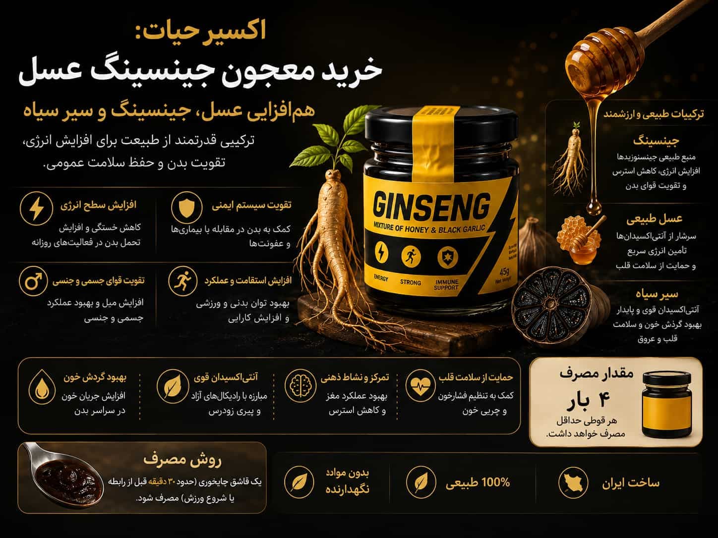 معجون جینسینگ عسل سیر سیاه ( بمپ انرژی)