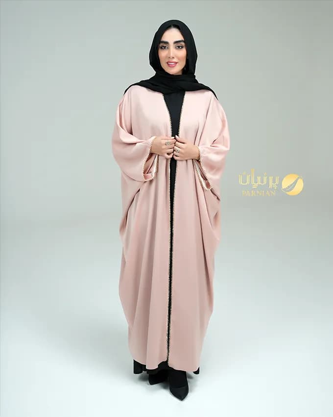 مانتو عبا ساتن کریشه گلبهی