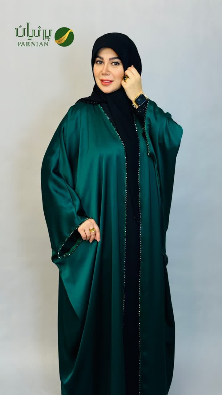 مانتو عبا ساتن کریشه زمردی
