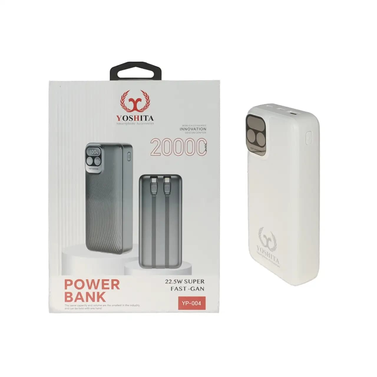 پاوربانک PD و فست شارژ Yoshita 20000mAh مدل YP-004 22.5W – سفید – MMS (گارانتی شش ماهه YA)