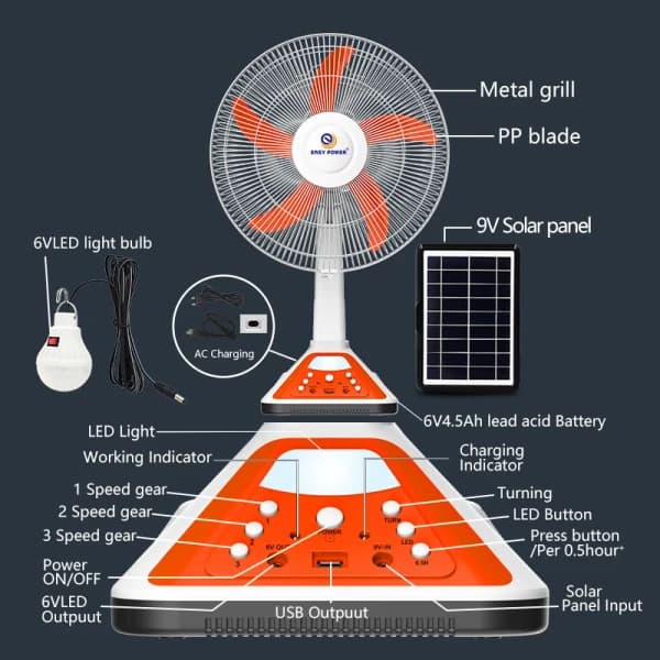 پنکه ایستاده شارژی Easy Power مدل EP-317HS | پنکه 16 اینچی AC/DC با چراغ LED — تصویر ۸