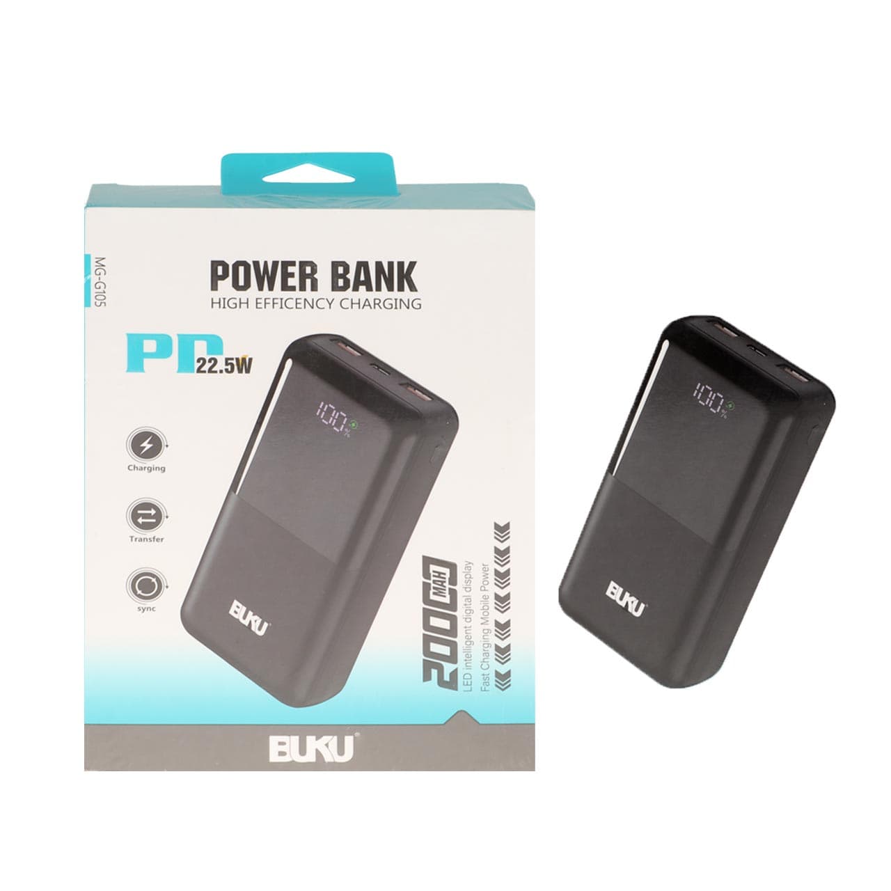 پاوربانک PD و فست شارژ BUKU 20000mAh مدل MG-G105 22.5W – مشکی – MMS (گارانتی شش ماهه YA) — تصویر ۲