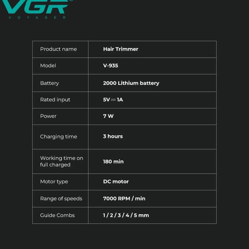 ماشین اصلاح موی سر و صورت شارژی وی جی ار مدل V-935 — تصویر ۶