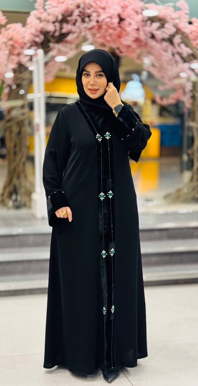 مانتو عبا ویدا جواهر دوزی الماس سبز