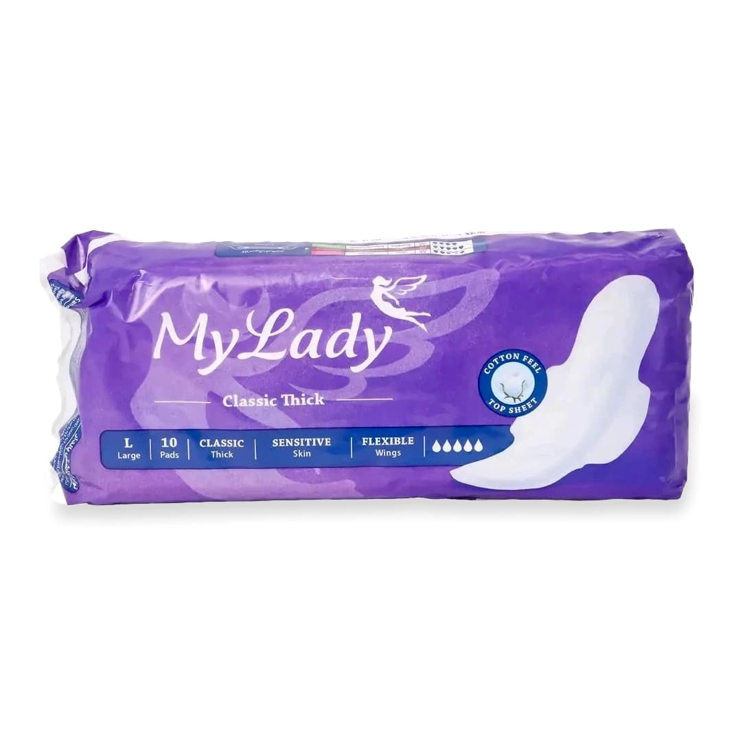 نوار بهداشتی بالدار مای لیدی Classic Purple سایز بزرگ بسته 10 عددی