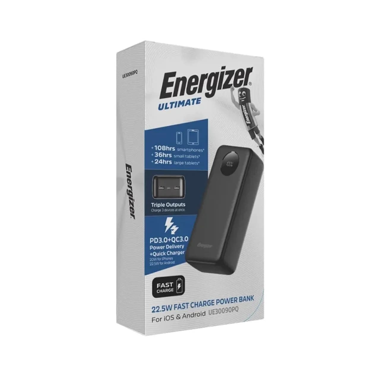 پاوربانک PD و فست شارژ Energizer 22.5W 30000mAh مدل UE30090PQ – مشکی (گارانتی متین) — تصویر ۸