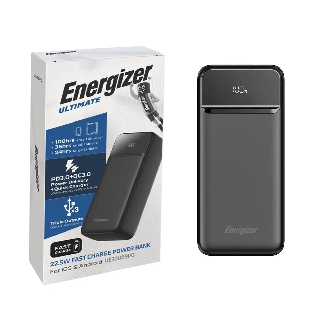 پاوربانک PD و فست شارژ Energizer 22.5W 30000mAh مدل UE30089PQ – مشکی (گارانتی متین) — تصویر ۲
