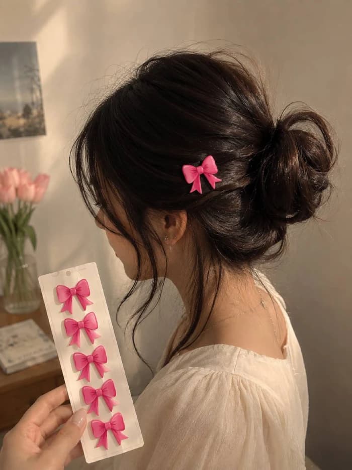 گیره انبری فانتزی مو طرح پاپیون صورتی