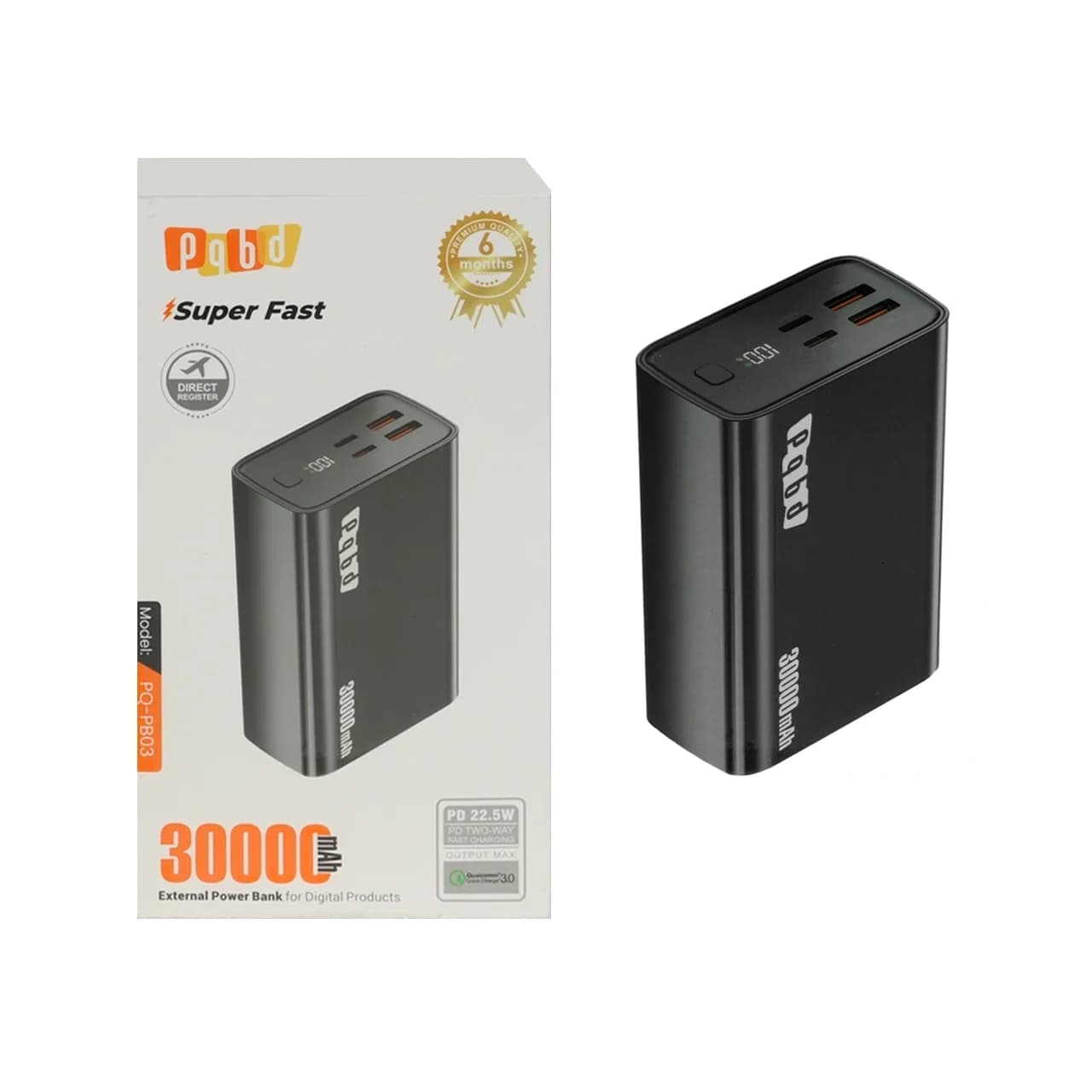 پاوربانک PD و فست شارژ PQBD 22.5W 30000mAh مدل PQ-PB03 – مشکی — تصویر ۳