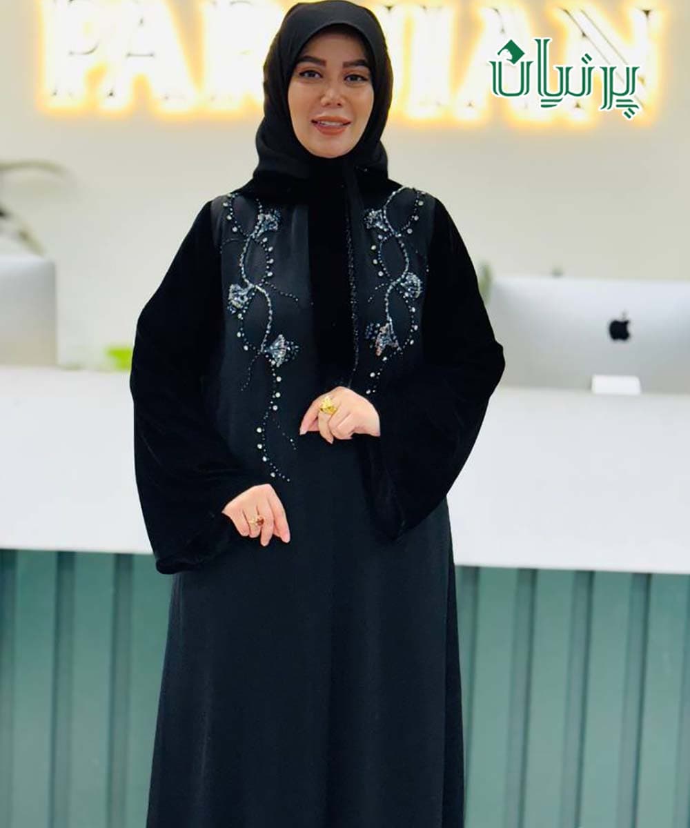 مانتو عبا ندا قطری ارکیده سرمه ای