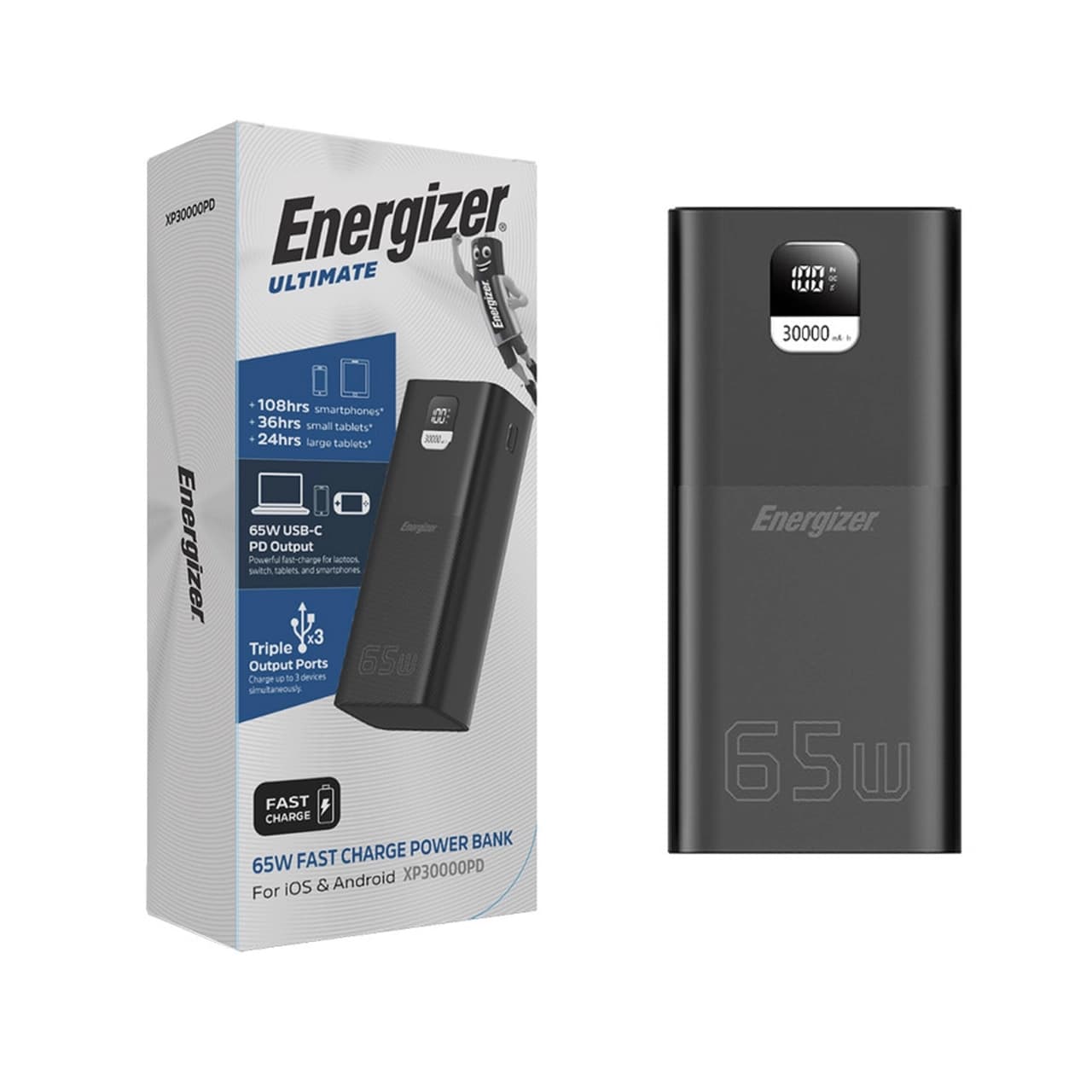 پاوربانک PD و فست شارژ Energizer 65W 30000mAh مدل XP30000PD – مشکی (گارانتی متین)