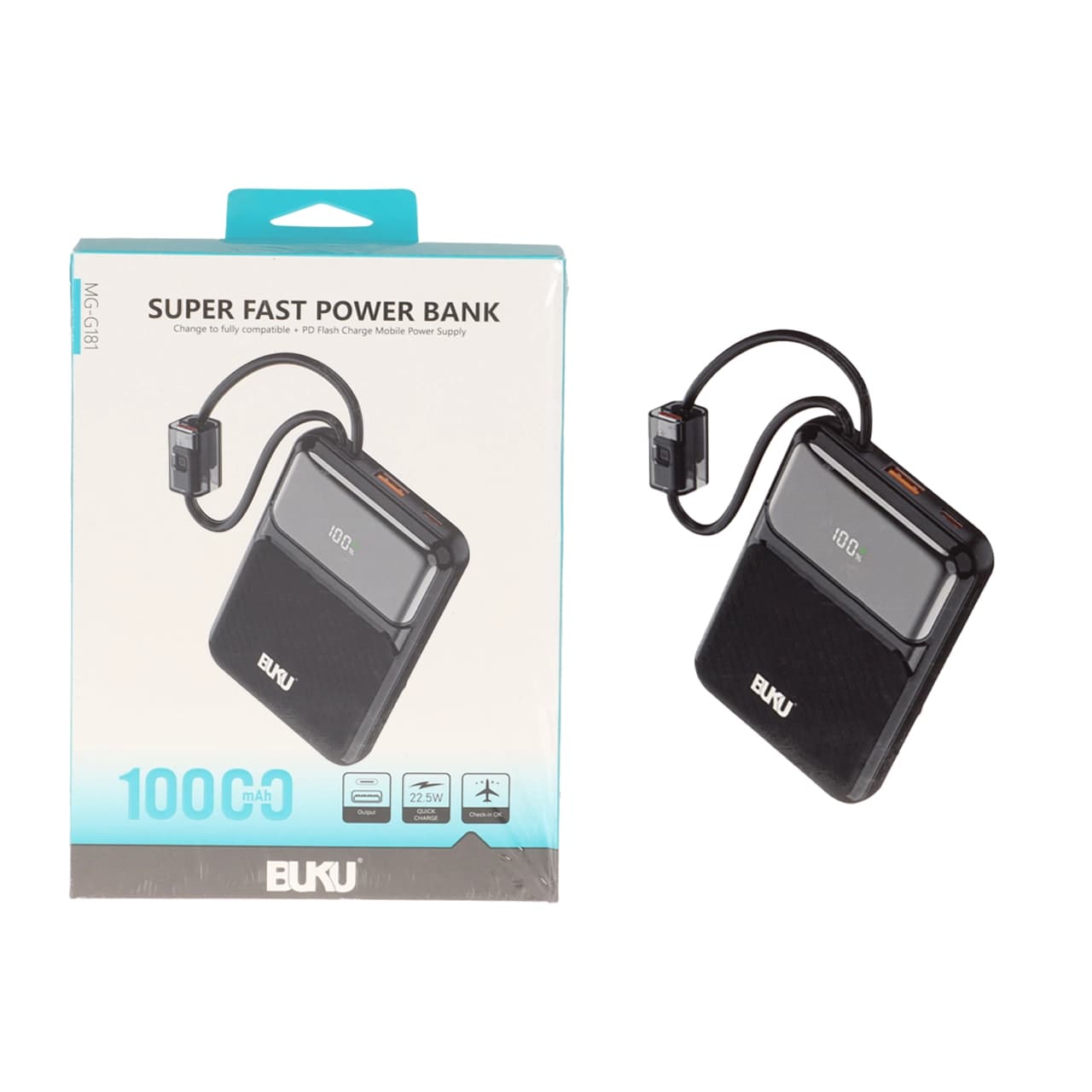 پاوربانک PD و فست شارژ BUKU 22.5W 10000mAh مدل MG-G181 – مشکی – MMS (گارانتی شش ماهه YA)