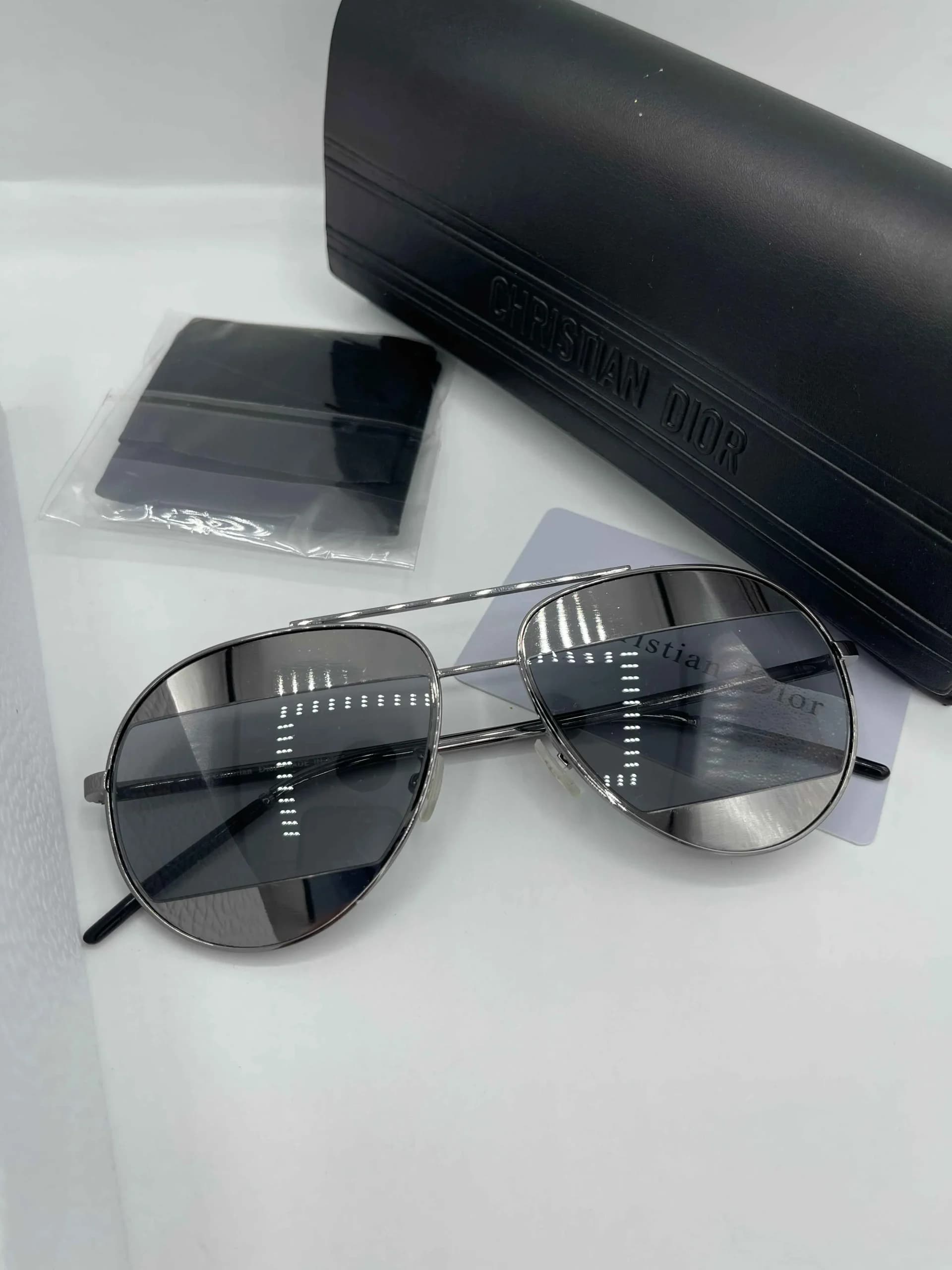 عینک آفتابی دیور مردانه مدل خلبانی (Dior Aviator) فریم فلزی دودی — تصویر ۵