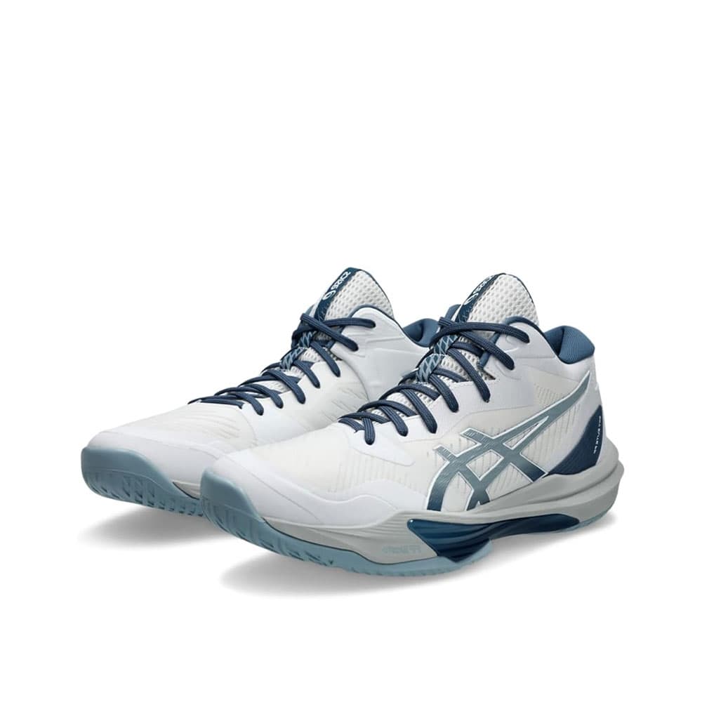 کتونی والیبال ساق دار Asics Sky Elite 3 Paris اسیکس اسکای الیت 3 پاریس رنگ سفید طوسی سرمه ای آبی — تصویر ۳