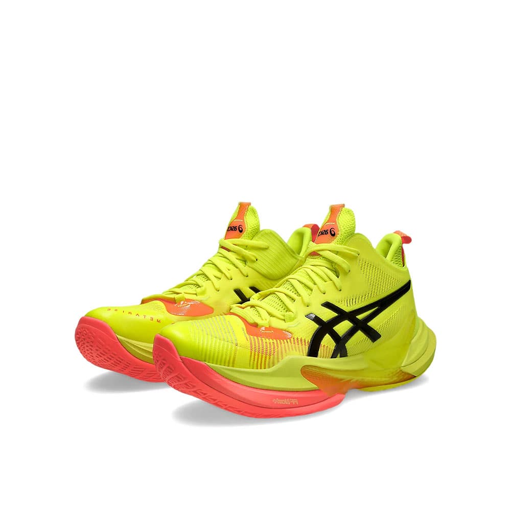 کتونی والیبال 2 Asics Metarise Paris اسیکس متارایز پاریس 2 رنگ زرد فسفری و گلبهی — تصویر ۳
