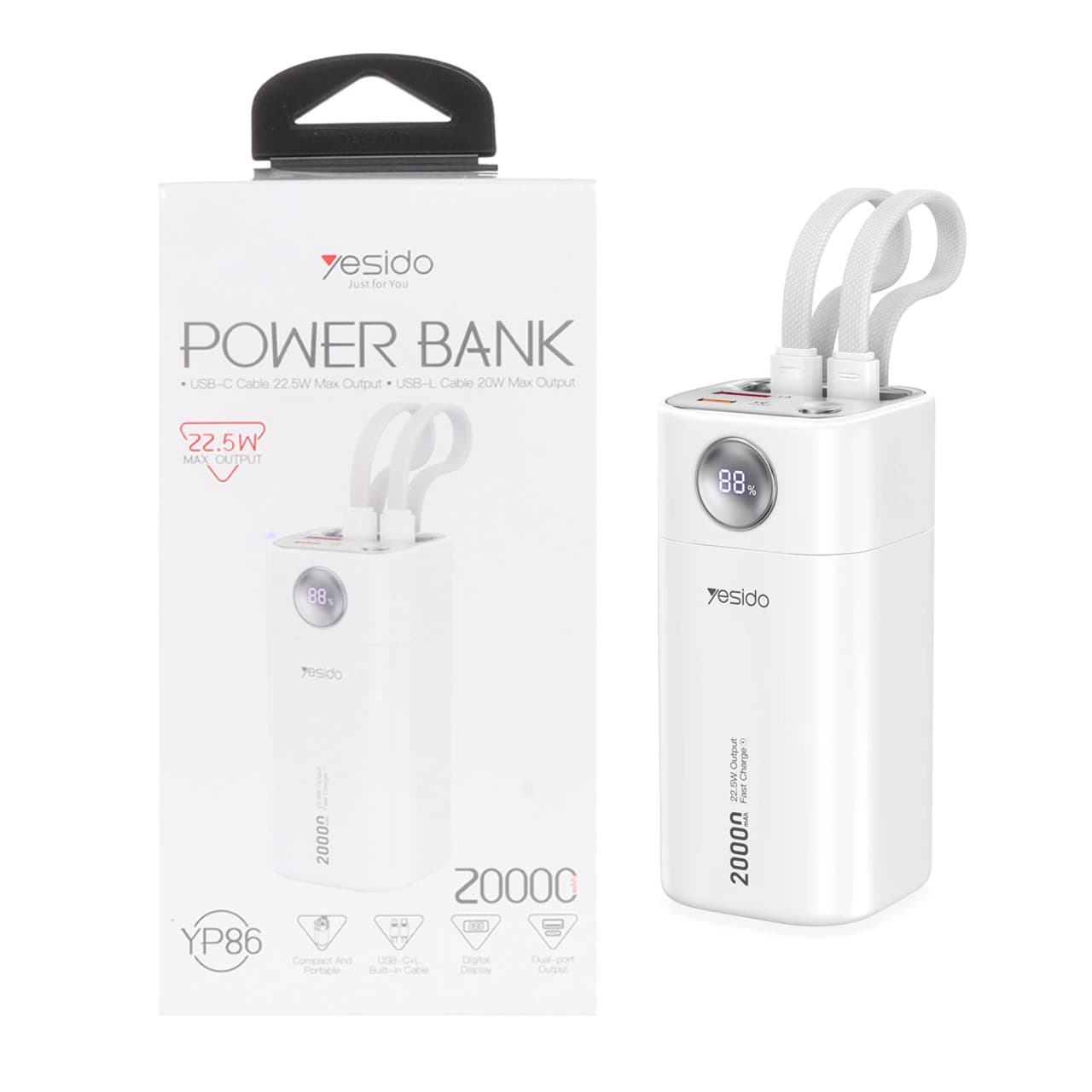 پاوربانک فست شارژ Yesido 20000mAh مدل YP86 22.5W – سفید (گارانتی 12 ماه تعویض نیکان همراه)
