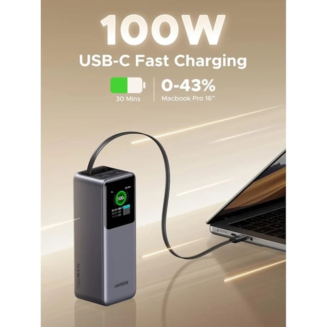 پاوربانک PD و فست شارژ UGREEN 165W 20000mAh مدل Nexode PB726-55987B – خاکستری (گارانتی 18 ماهه آسان پیشرو) — تصویر ۴