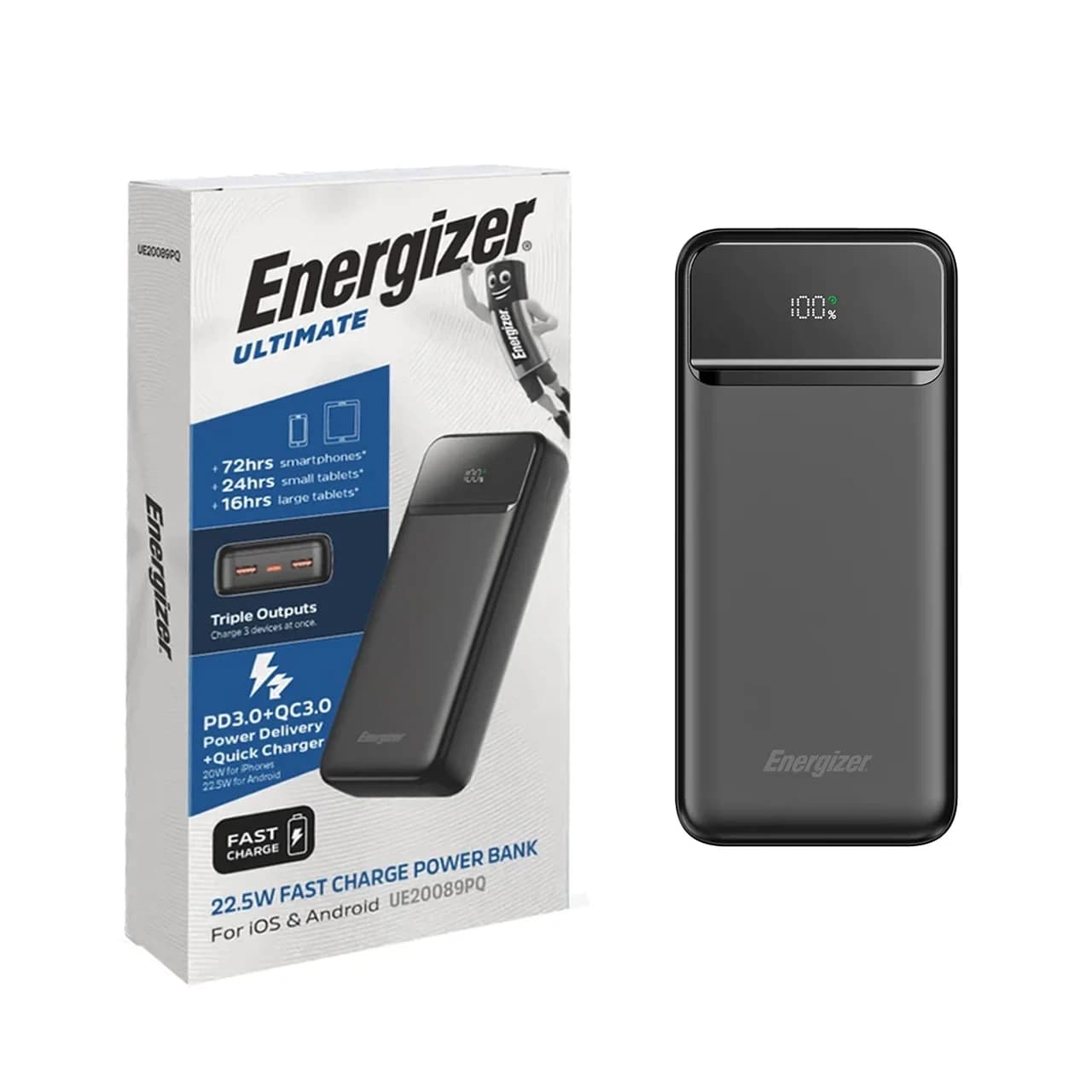 پاوربانک PD و فست شارژ Energizer 22.5W 20000mAh مدل UE20089PQ – مشکی (گارانتی متین) — تصویر ۲