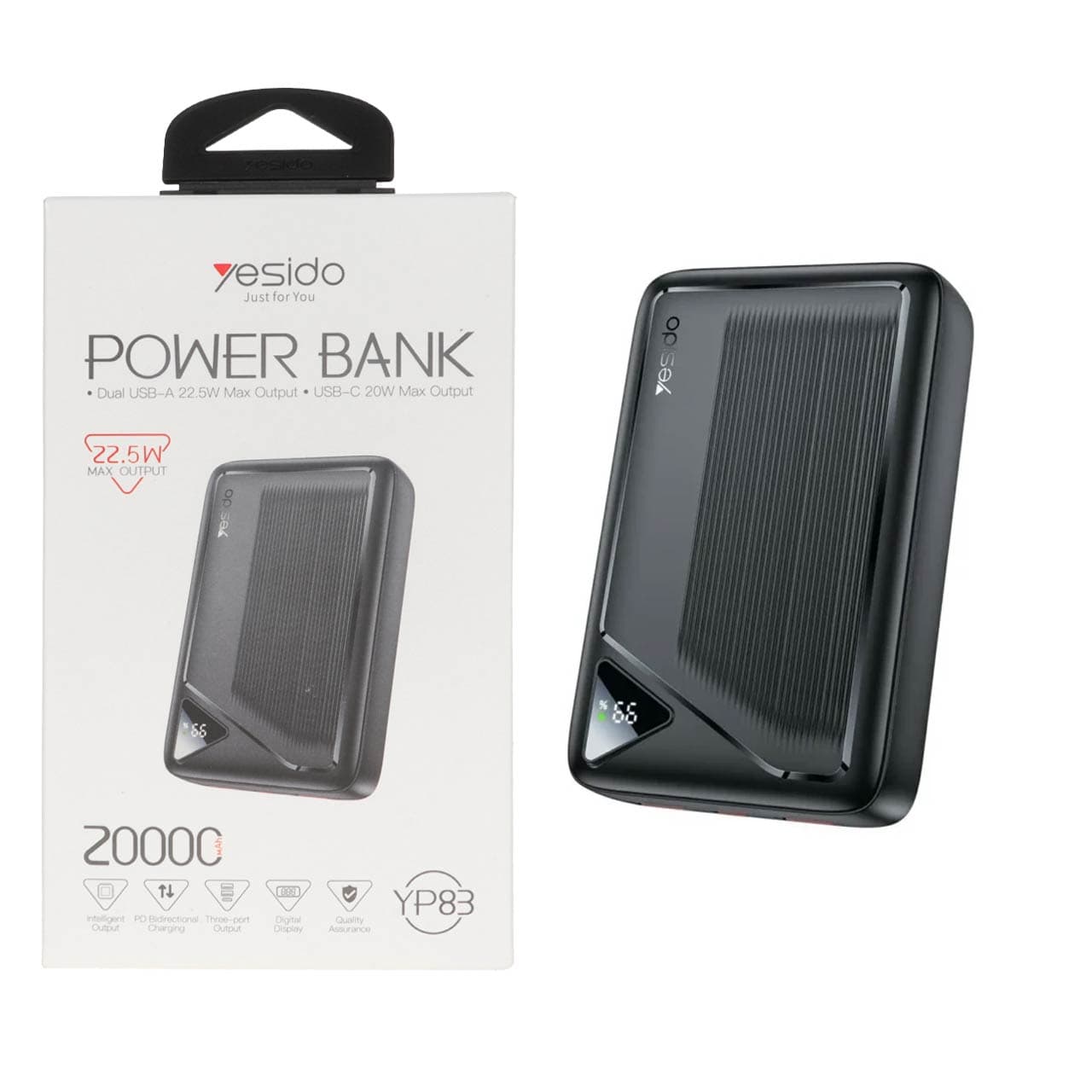 پاوربانک فست شارژ Yesido 20000mAh مدل YP83 22.5W – مشکی (گارانتی 18 ماه تعویض نیکان همراه)
