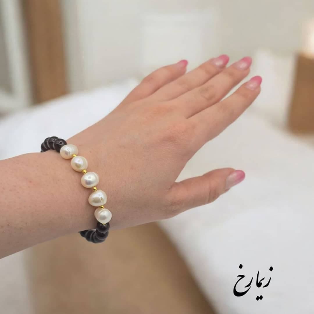 دستبند سنگ گارنت و مروارید پرورشی
