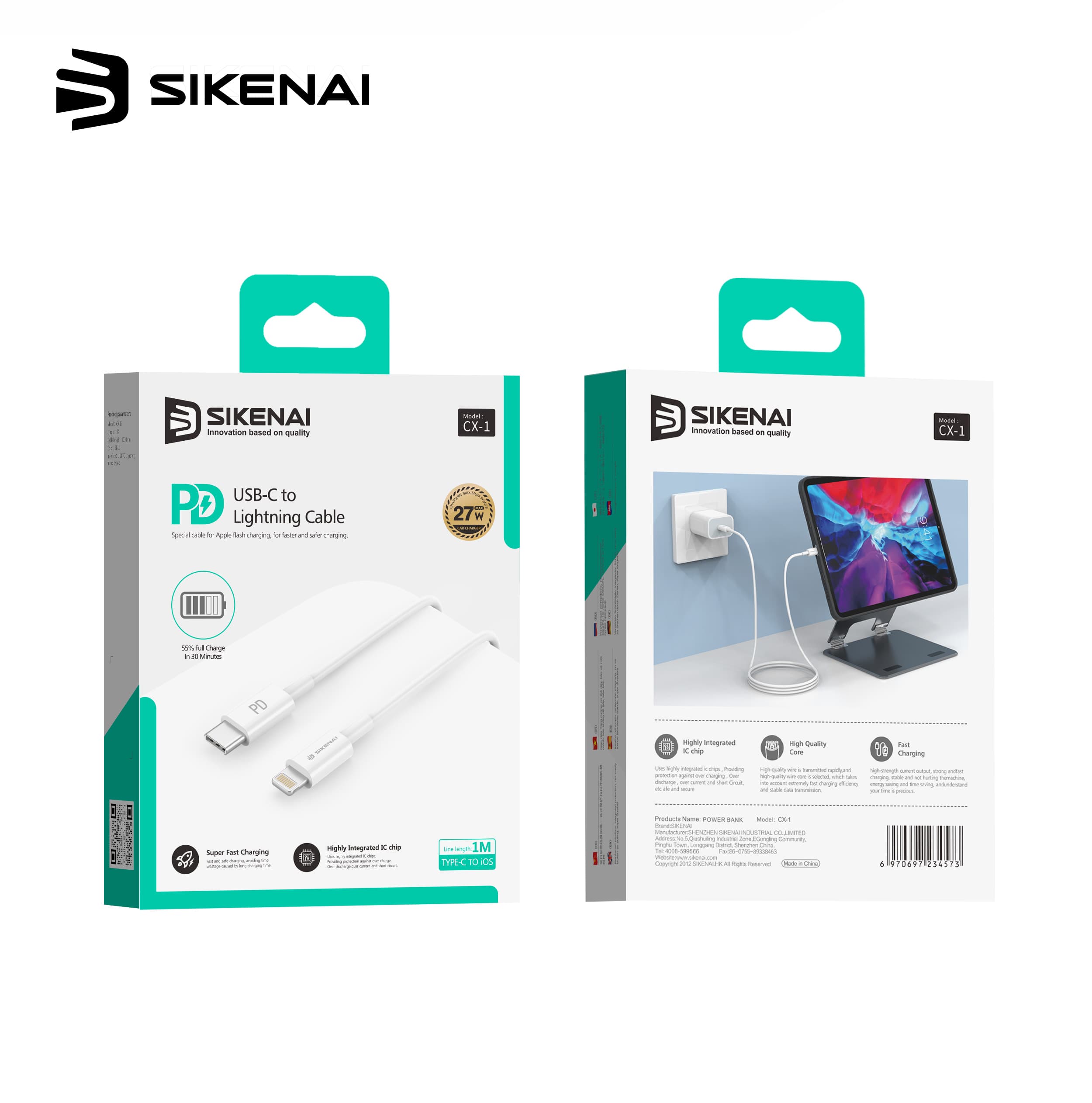 کابل تایپ سی به لایتنینگ SIKENAI CX1